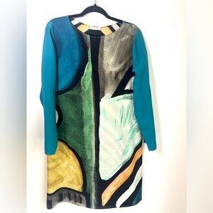 Barbiere Teal and Artistic Multicolor Long Sleeve Dress